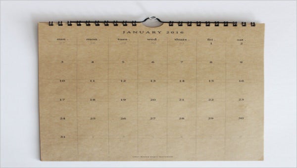 Menu calendar monthly